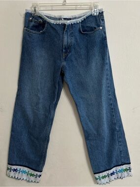 Asphalt Y2K Blue Low Rise Straight-Leg Jeans with Embroidered Cuff Size 7